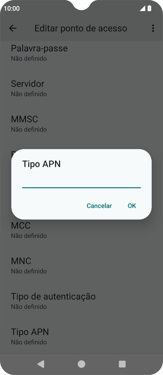 Introduza default e prima OK.
