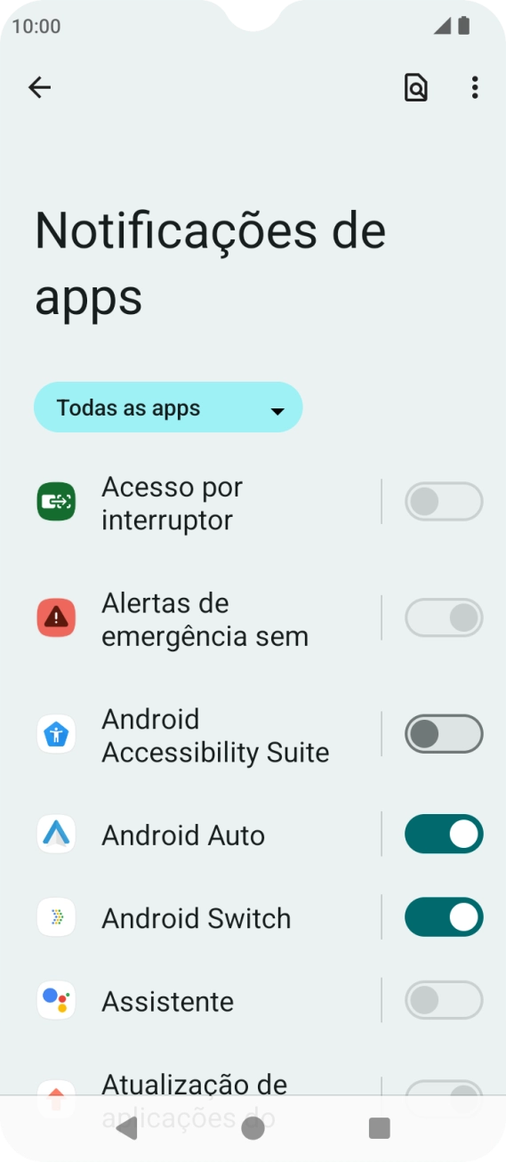 Prima o indicador junto às apps pretendidas para ativar ou desativar a função.