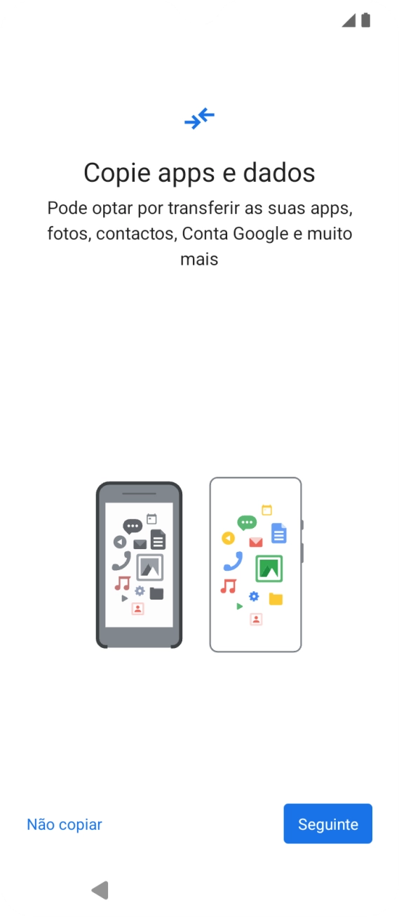 É possível transferir conteúdo de outro telefone quando o telefone for ativado antes da primeira utilização e quando o telefone tiver sido reiniciado. Quando esta imagem for mostrada no ecrã, o telefone está pronto para transferir conteúdo de outro telefone.