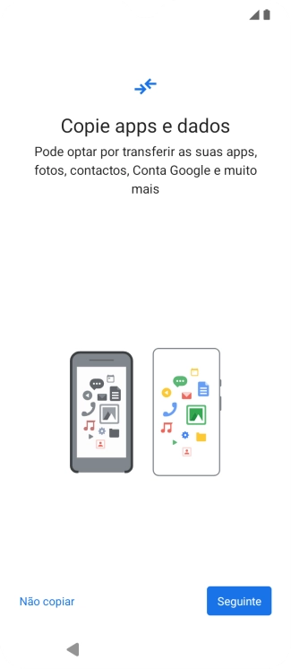 É possível transferir conteúdo de outro telefone quando o telefone for ativado antes da primeira utilização e quando o telefone tiver sido reiniciado. Quando esta imagem for mostrada no ecrã, o telefone está pronto para transferir conteúdo de outro telefone.