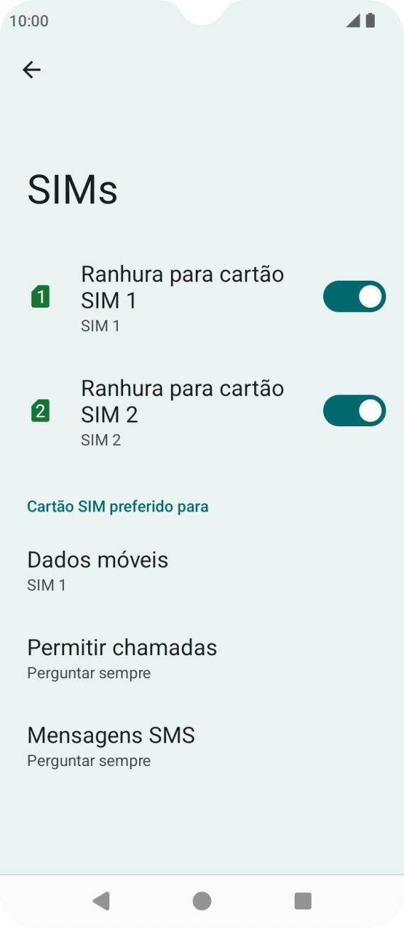 Prima o indicador  junto ao cartão SIM pretendido para ativar ou desativar a utilização do cartão SIM.