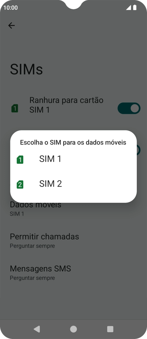 Prima o cartão SIM pretendido.