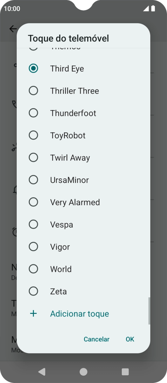 Prima os tons de toque pretendidos para os ouvir.
