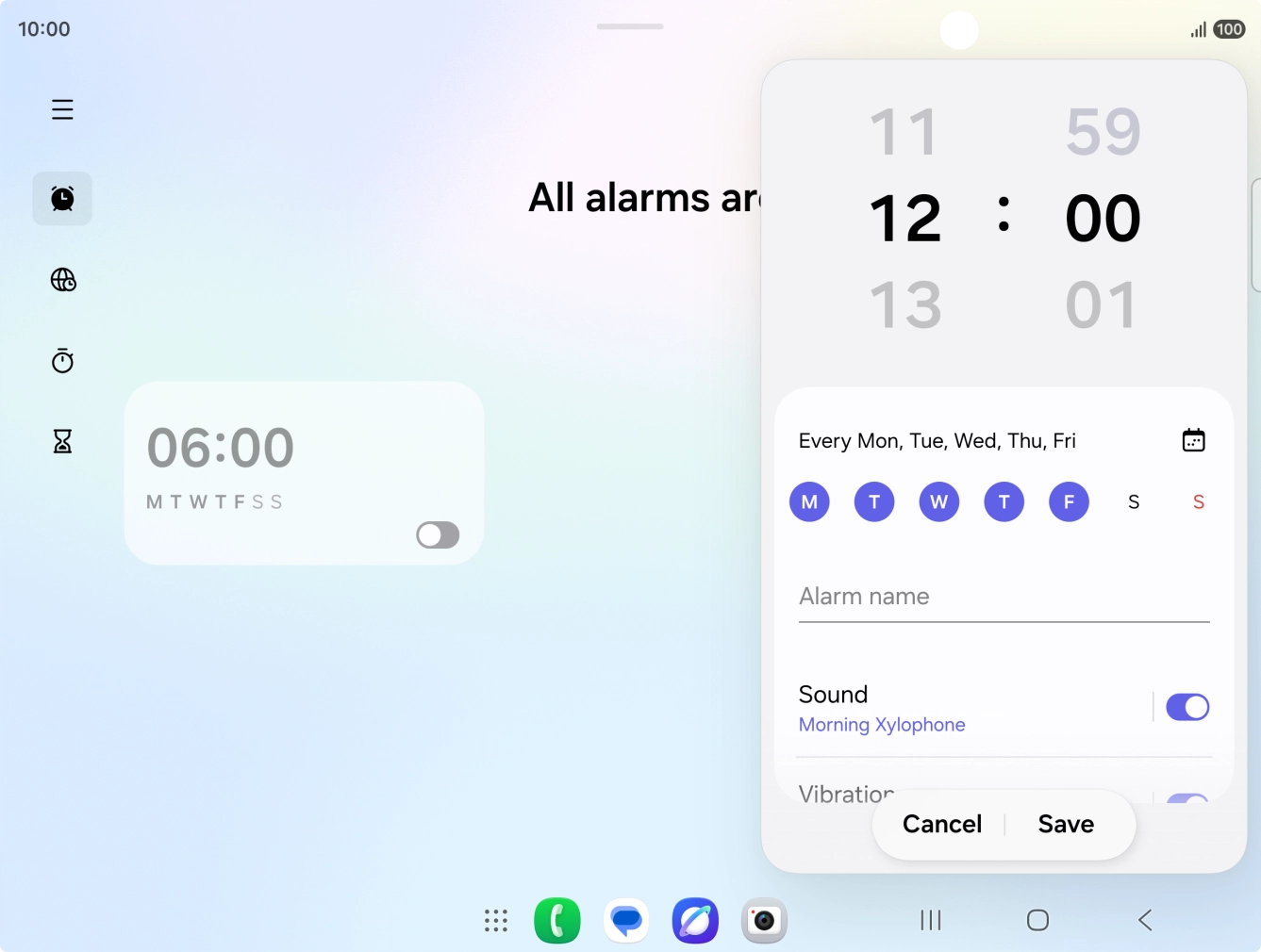 Press the indicator next to 'Sound' to turn on the alarm tone.