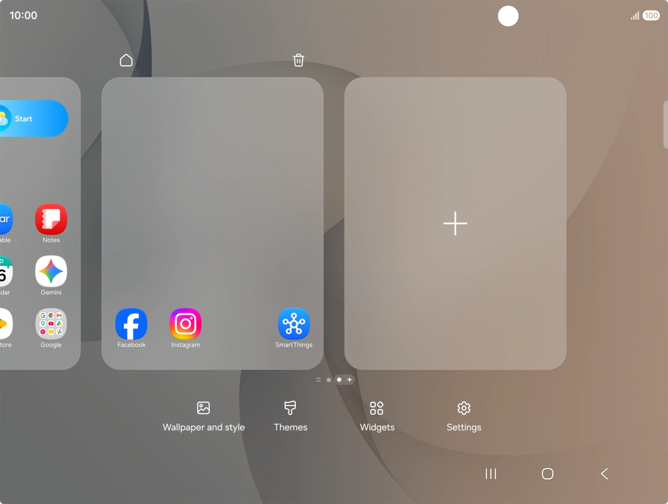 Press the add icon to add a home screen page.