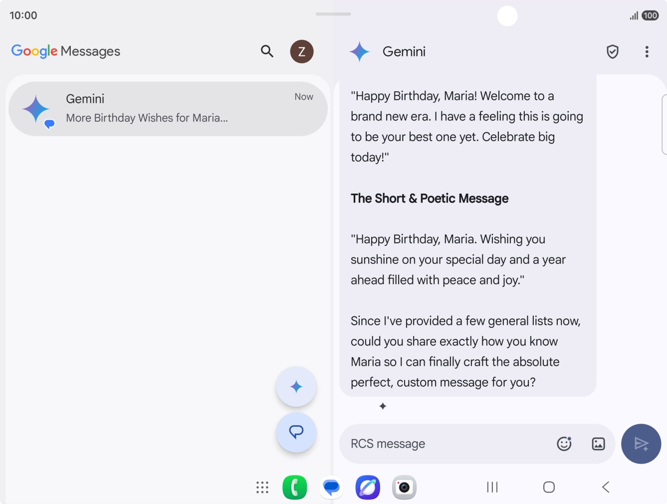 The text suggestion from Gemini is displayed.