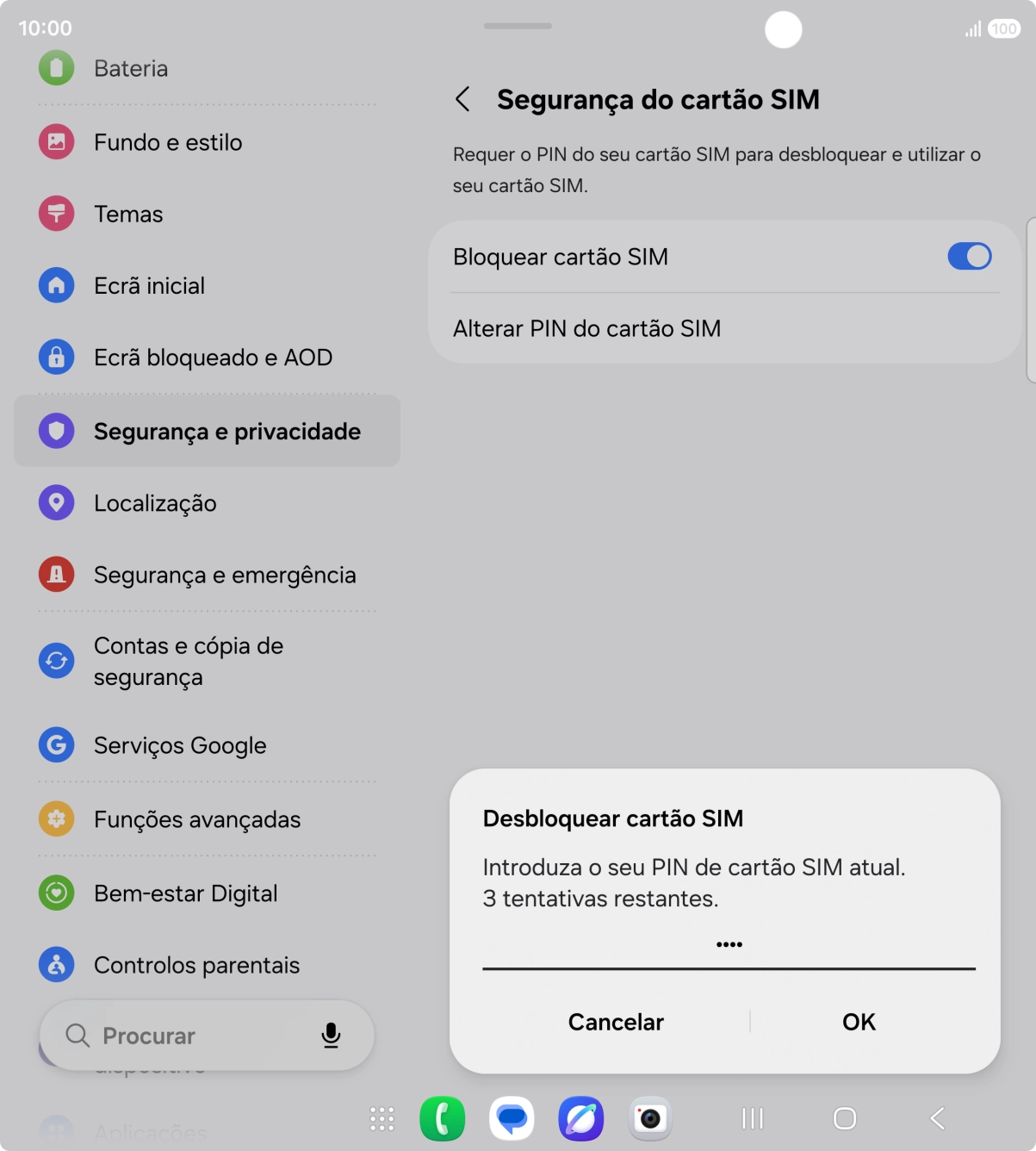 Introduza o seu código PIN e prima OK.