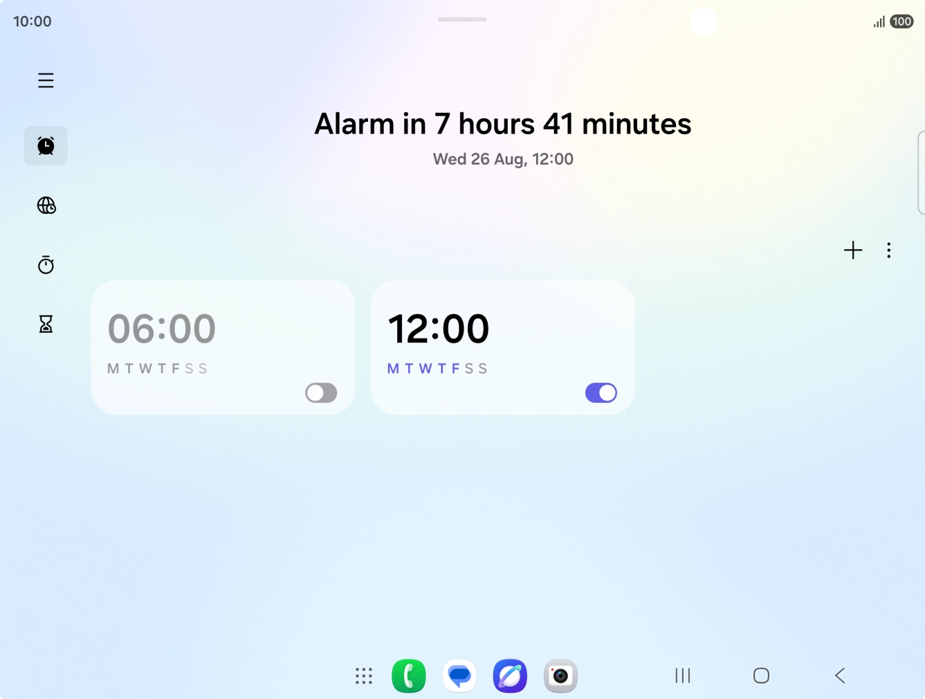 Press the indicator next to the required alarm to turn the alarm on or off.