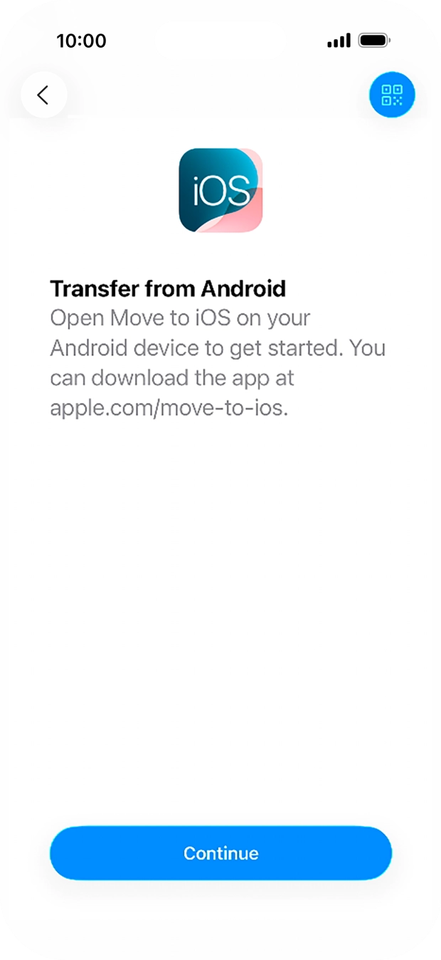 To transfer content to your phone, you need to install the app 'Move to iOS' on the Android phone. When the app is installed, press Continue.