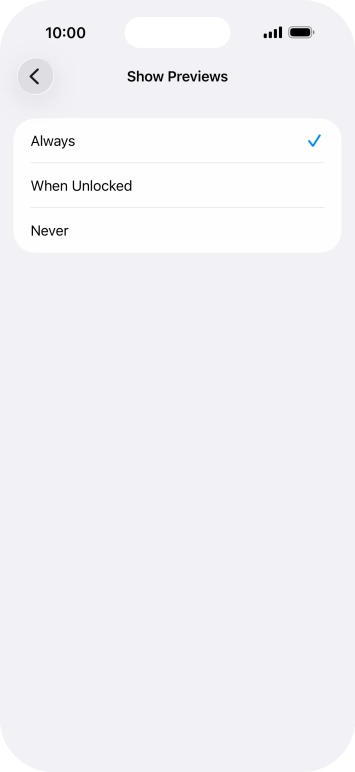 To select push notification preview on the lock screen, press Always.
