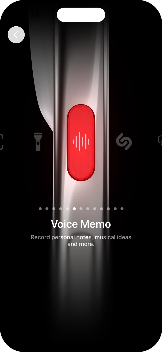 Slide your finger right or left on the screen to select the required function.