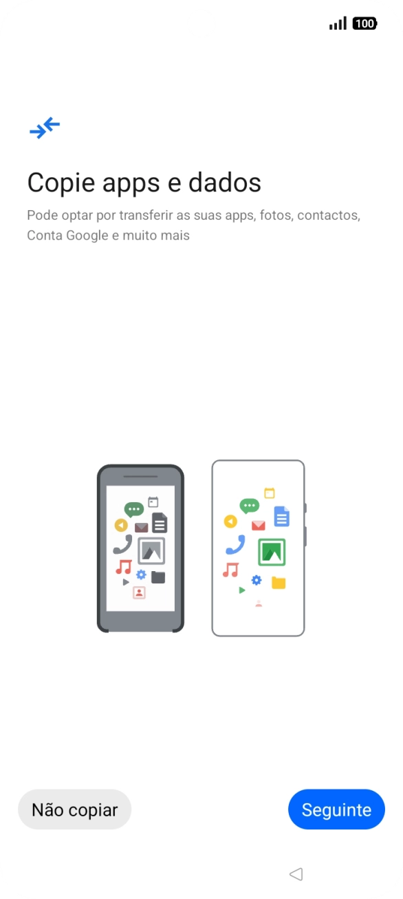 É possível transferir conteúdo de outro telefone quando o telefone for ativado antes da primeira utilização e quando o telefone tiver sido reiniciado. Quando esta imagem for mostrada no ecrã, o telefone está pronto para transferir conteúdo de outro telefone.