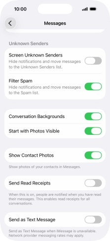 Press the indicator next to 'Send as Text Message' to turn the function on or off.