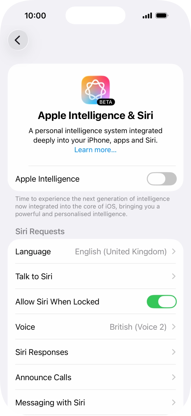 Press the indicator next to 'Apple Intelligence' and follow the instructions on the screen to finish the activation.