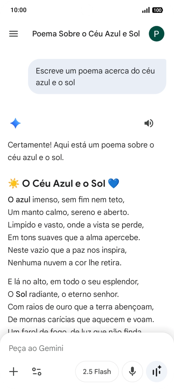 É possível solicitar à Gemini que gere um texto baseado na sua descrição.