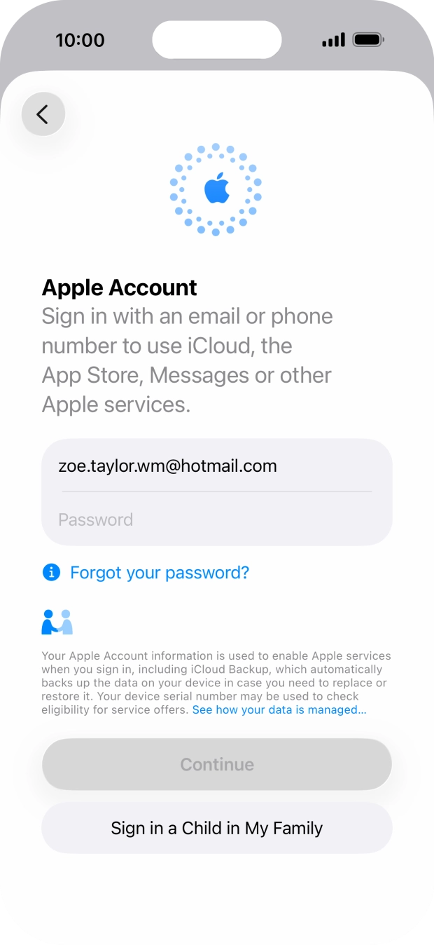 Press Password and key in the password for your Apple Account.