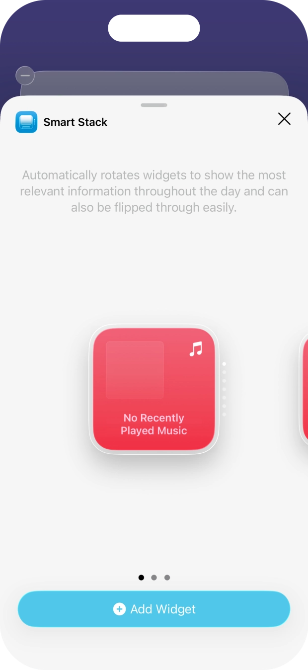 Slide your finger right or left on the screen to select the required widget size.