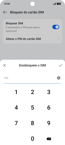 Introduza o código PIN e prima o ícone para aceitar.