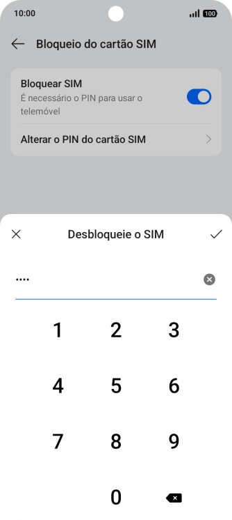 Introduza o código PIN e prima o ícone para aceitar.