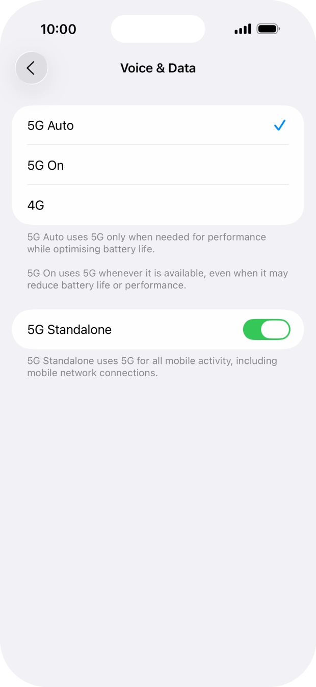 To turn on automatic switch between 5G and 4G, press 5G Auto.
