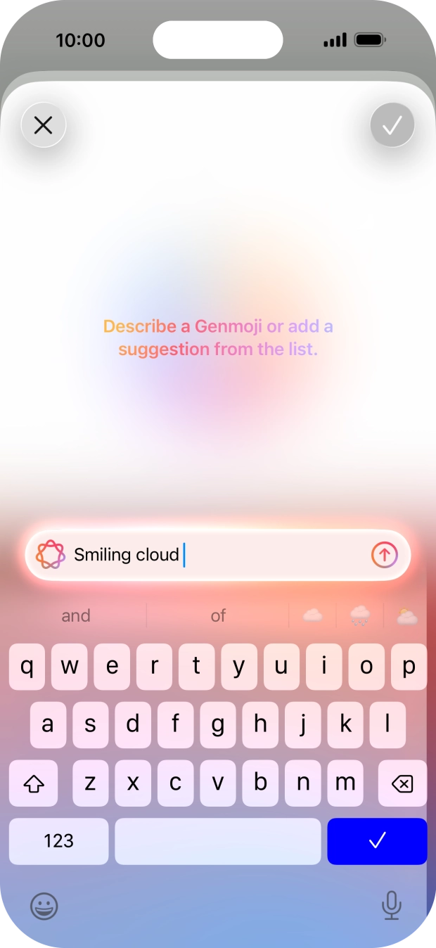 Write in your own words what you would like your Genmoji to look like, and press arrow up. Write in your own words what you would like your Genmoji to look like, and press arrow up.