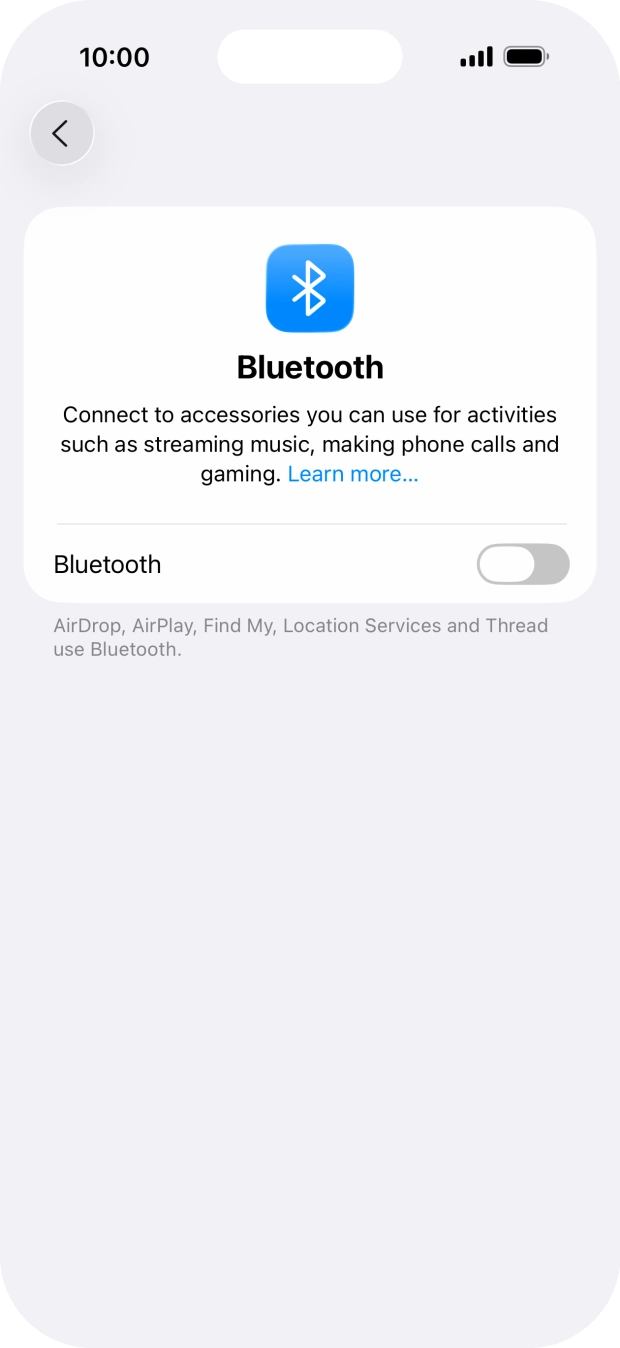Press the indicator next to 'Bluetooth' to turn on the function.
