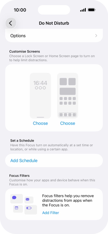 Press Add Schedule and follow the instructions on the screen to select settings for automatic activation of Do Not Disturb.