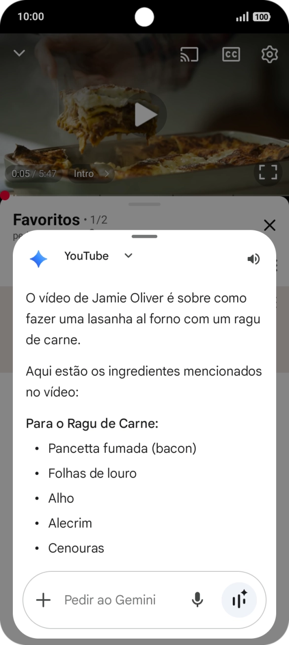 A resposta da Gemini à sua pergunta é agora mostrada no ecrã.