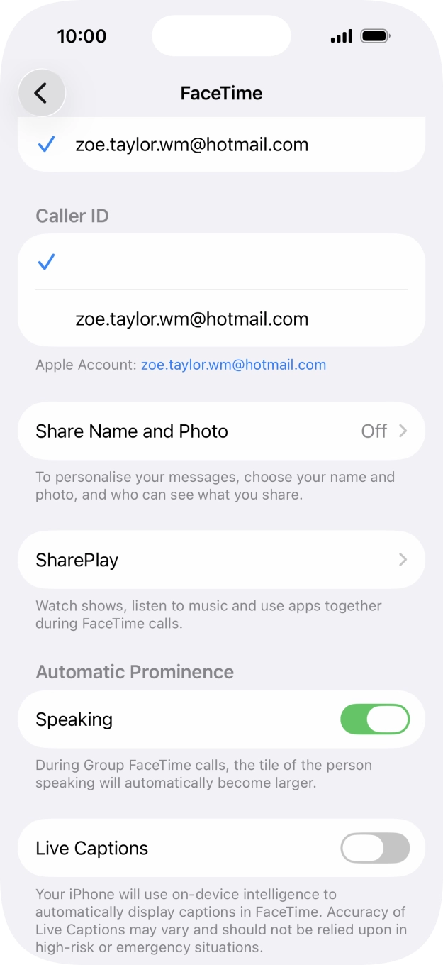 Press the required setting below 'Caller ID'.