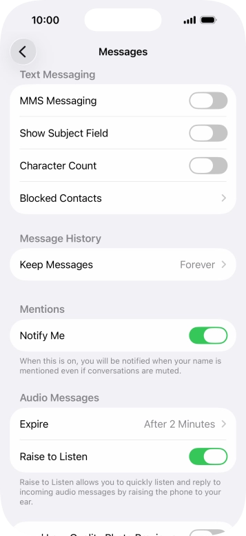 Press the indicator next to 'MMS Messaging' to turn on the function. Press the indicator next to 'MMS Messaging' to turn on the function.