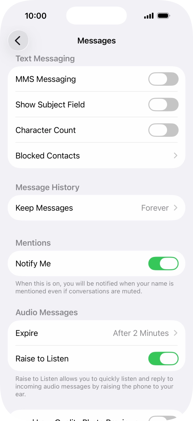 Press the indicator next to 'MMS Messaging' to turn on the function. Press the indicator next to 'MMS Messaging' to turn on the function.
