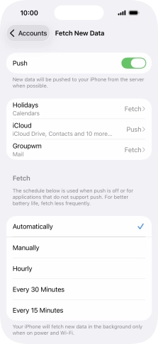 Press the indicator next to 'Push' to turn the function on or off. Press the indicator next to 'Push' to turn the function on or off.