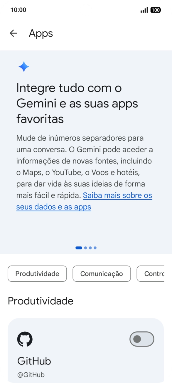 Prima o indicador junto à extensão pretendida para ativar a função.