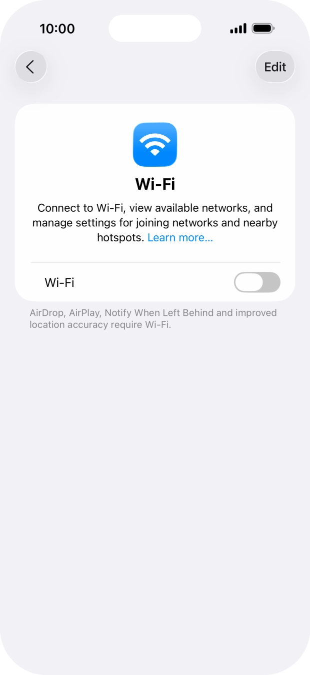Press the indicator next to 'Wi-Fi' to turn on the function.