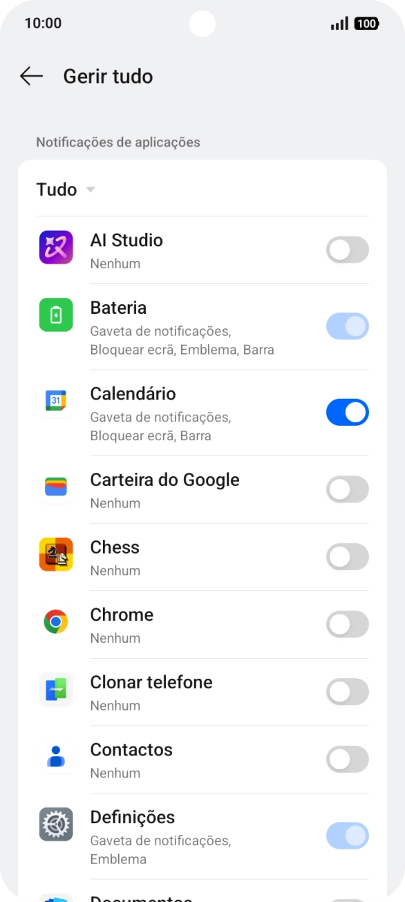 Prima o indicador junto às apps pretendidas para ativar ou desativar a função.