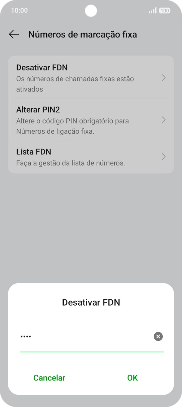 Introduza o código PIN2 e prima OK.