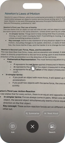 To use visual intelligence on a text, take a picture of the text, press the required setting and follow the instructions on the screen to use the function.