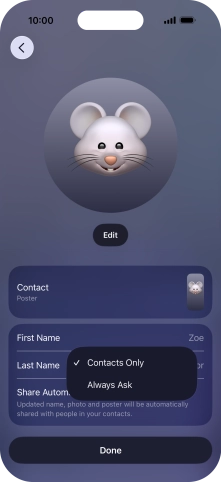 Press the required setting.