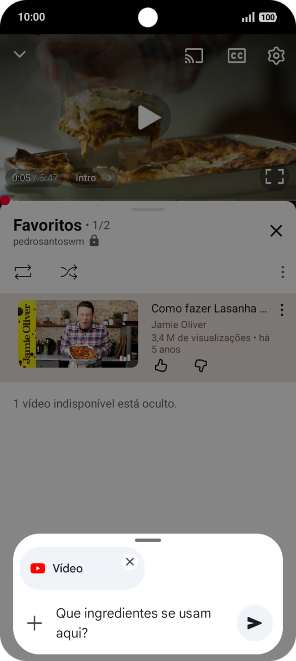 Siga as indicações no ecrã para escrever ou ditar a pergunta pretendida para o vídeo.