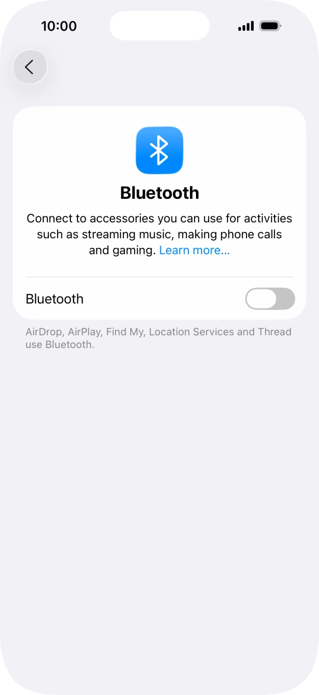 Press the indicator next to 'Bluetooth' to turn on the function.