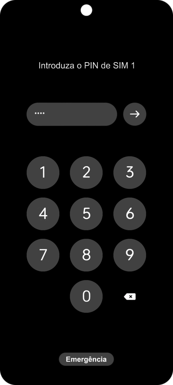 Se o cartão SIM estiver bloqueado, deve introduzir o seu código PIN e premir a seta para a direita.