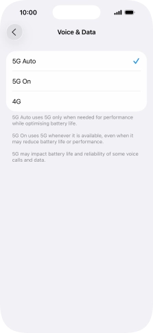 To turn on automatic switch between 5G and 4G, press 5G Auto.