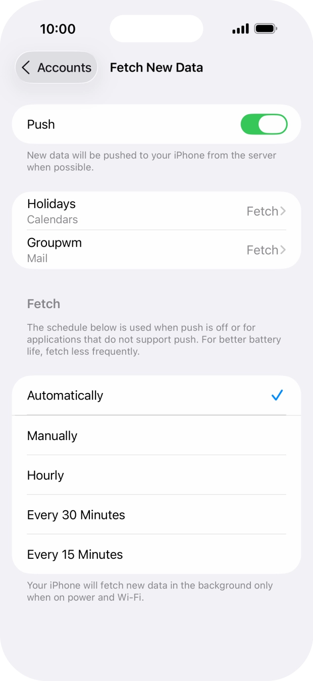 Press the indicator next to 'Push' to turn the function on or off.