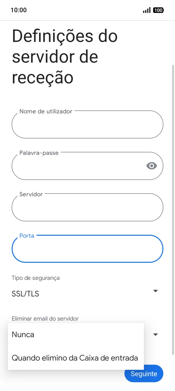 Prima Nunca para manter os e-mails no servidor quando estes são apagados no telefone.