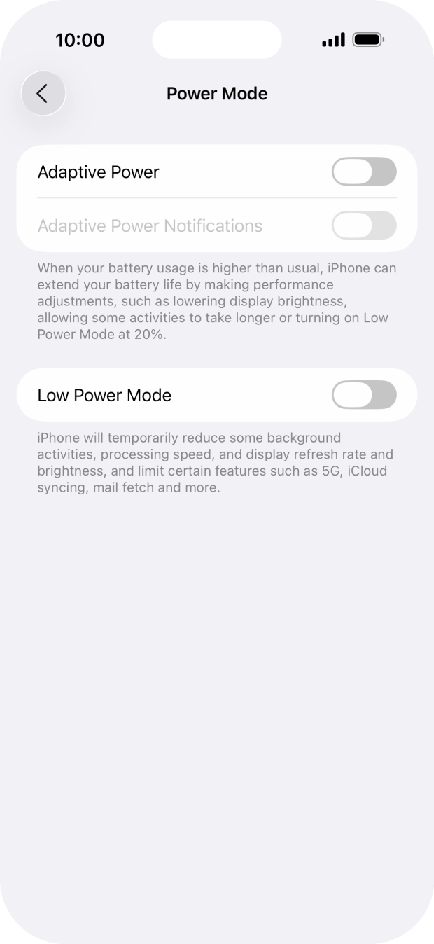 Press the indicator next to 'Adaptive Power' to turn on the function.