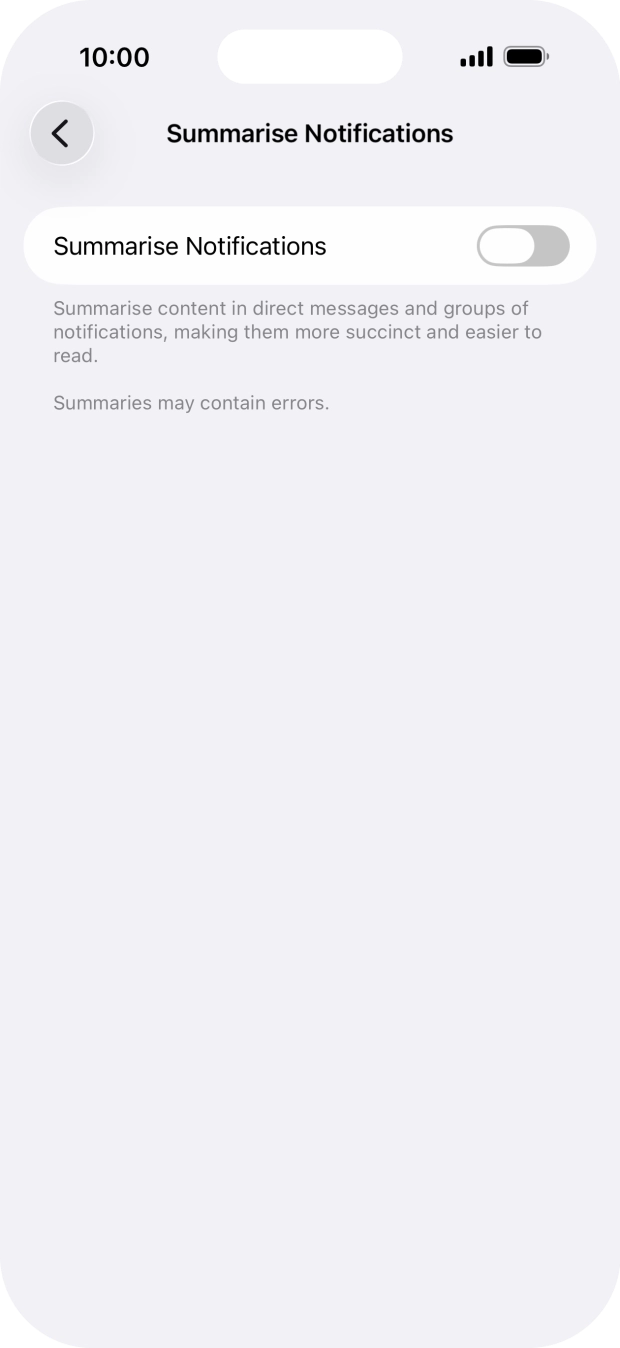 Press the indicator next to 'Summarise Notifications' to turn the function on or off.