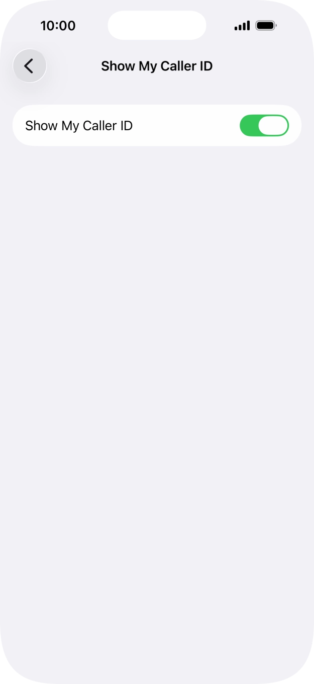 Press the indicator next to 'Show My Caller ID' to turn the function on or off.