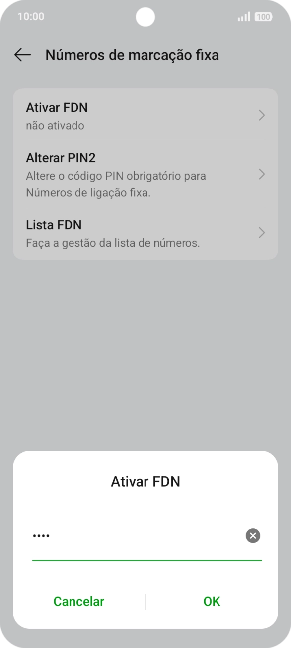 Introduza o código PIN2 e prima OK.