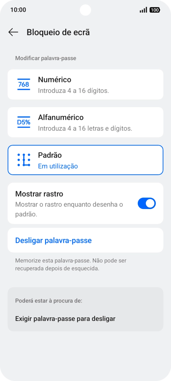 Prima Desligar palavra-passe.