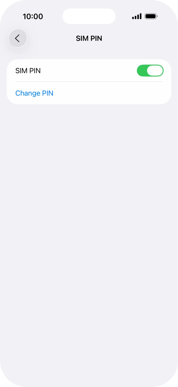 Press the indicator next to 'SIM PIN' to turn the function on or off.